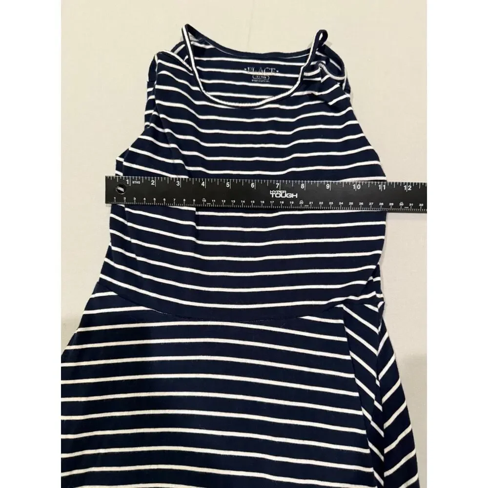 The Children’s Place Girls 7/8 M Navy Blue White Striped Sleeveless Dress